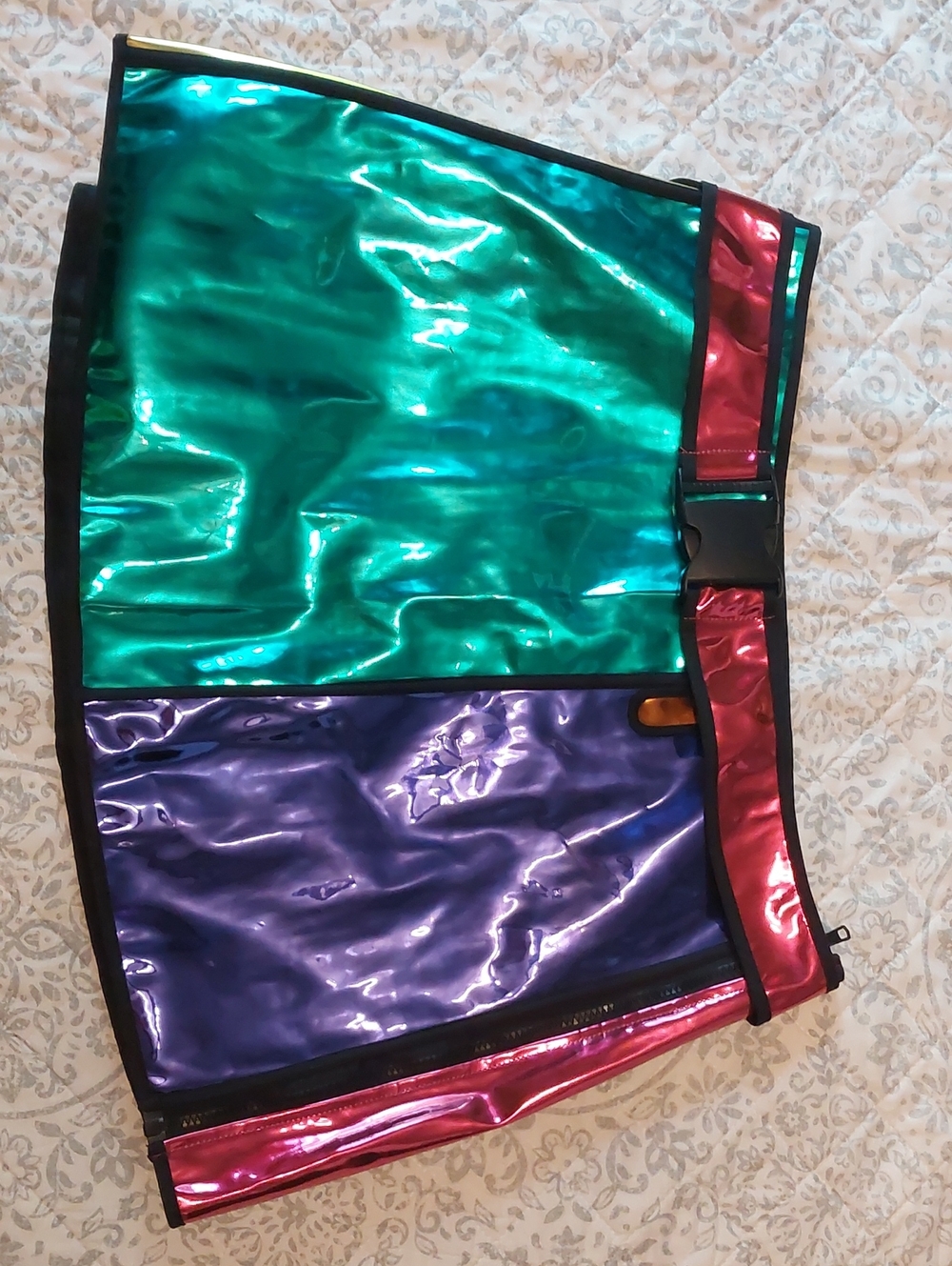 Colorblock Metallic Mini Skirt in Teal, Purple & Pink